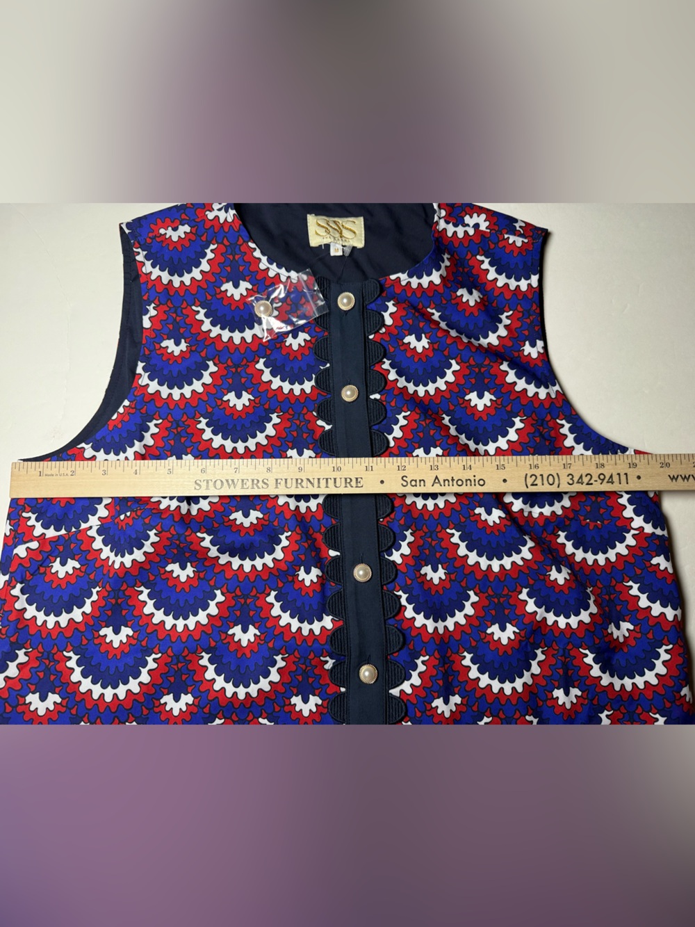 SSYS Sleeveless Everly Scallop Trim Top In Banner Blooms Medium Red,Blue White - Picture 7 of 8